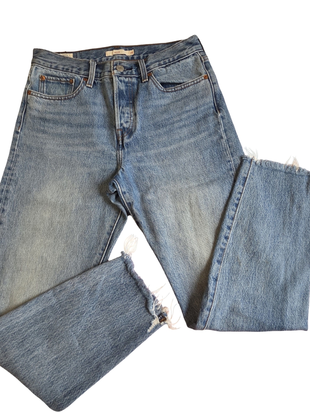 Levi's Men's Light Blue Straight-Leg Jeans with Frayed Hem